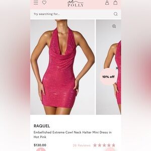 Oh Polly Embellished Extreme Cowl Neck Halter Mini Dress in Hot Pink